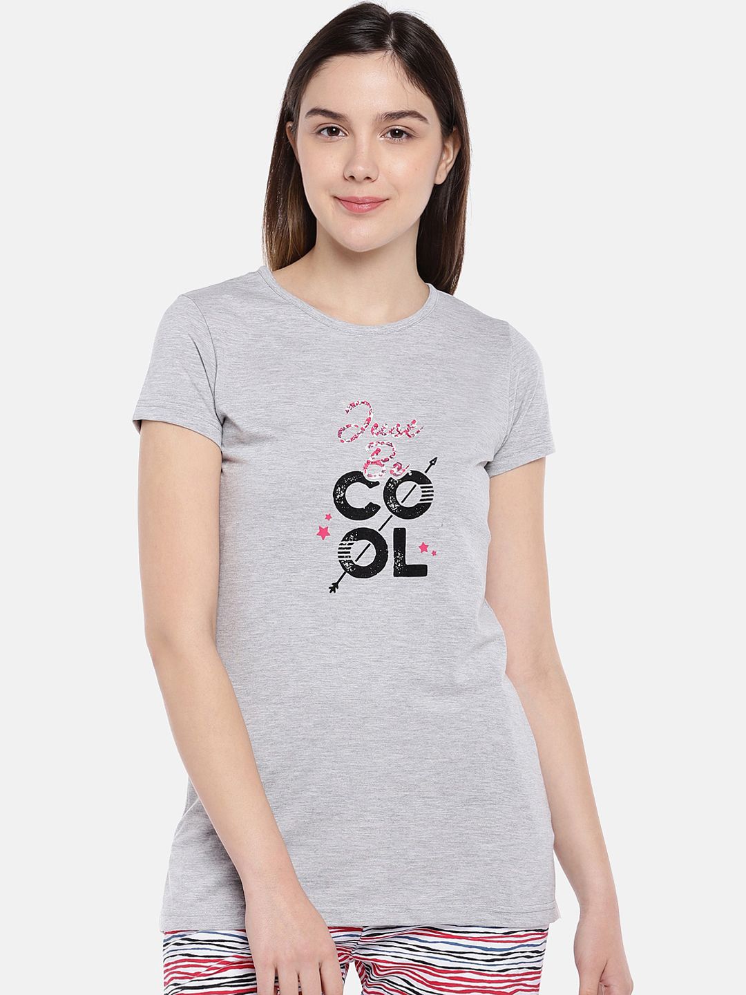 Sweet Dreams Women Grey Printed Lounge Tshirts Price in India