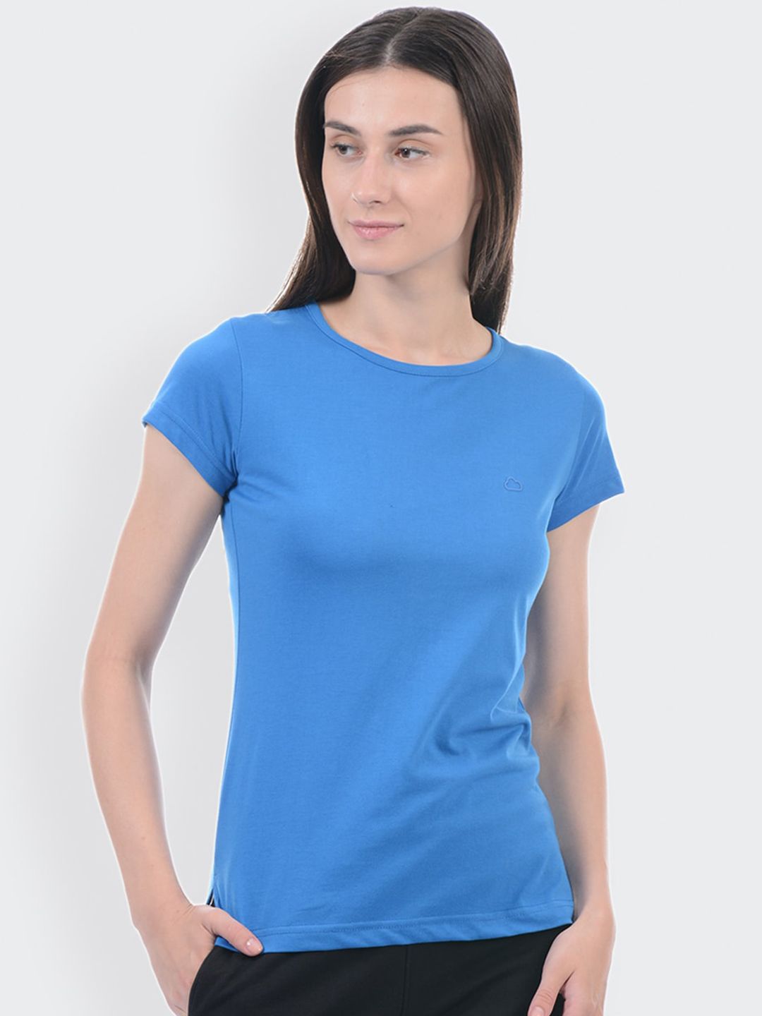 Sweet Dreams Women Blue Solid Cotton Lounge T-Shirts Price in India