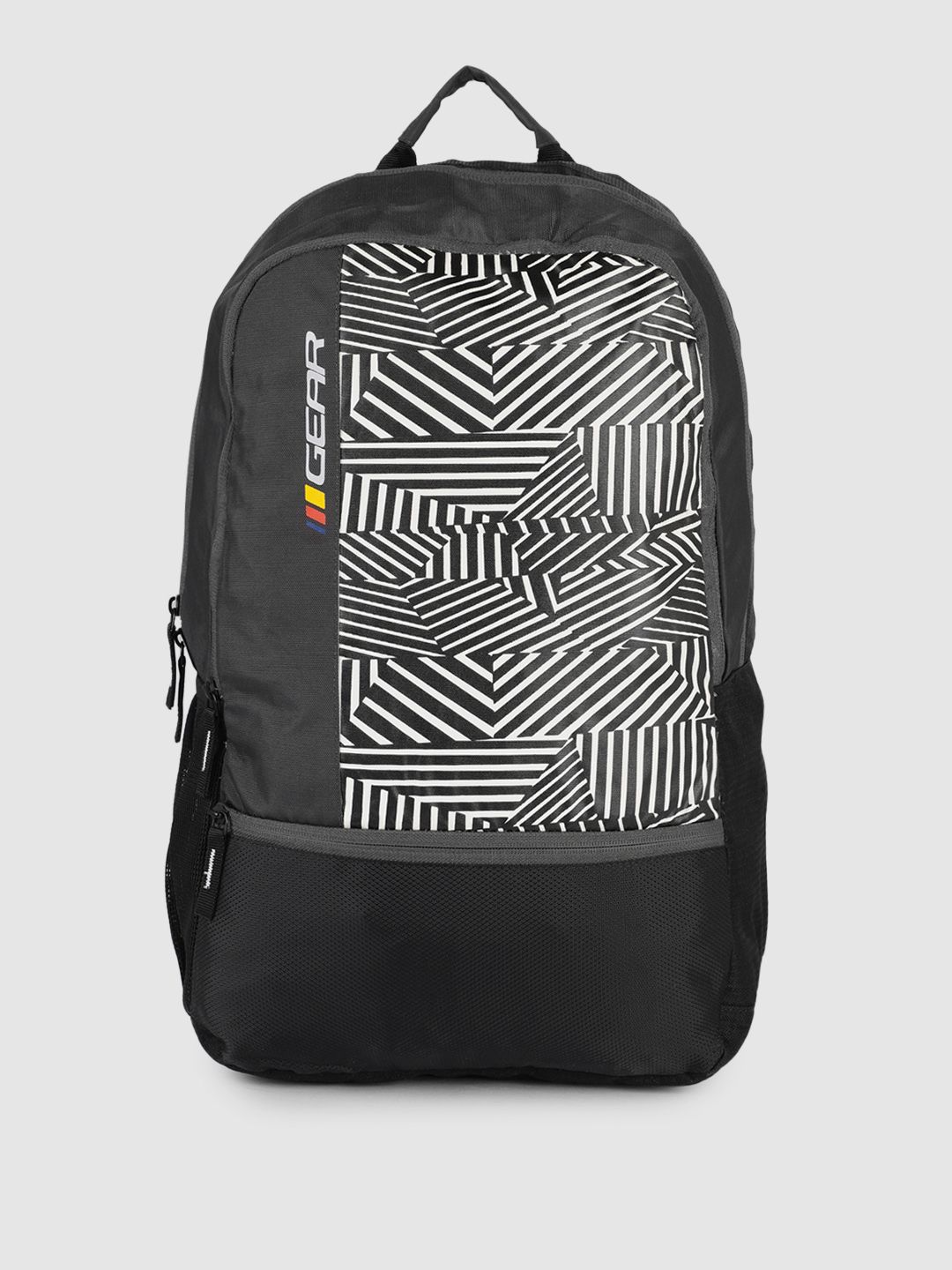 Gear Unisex Black & White Maze Geometric Printed Backpack Price in India