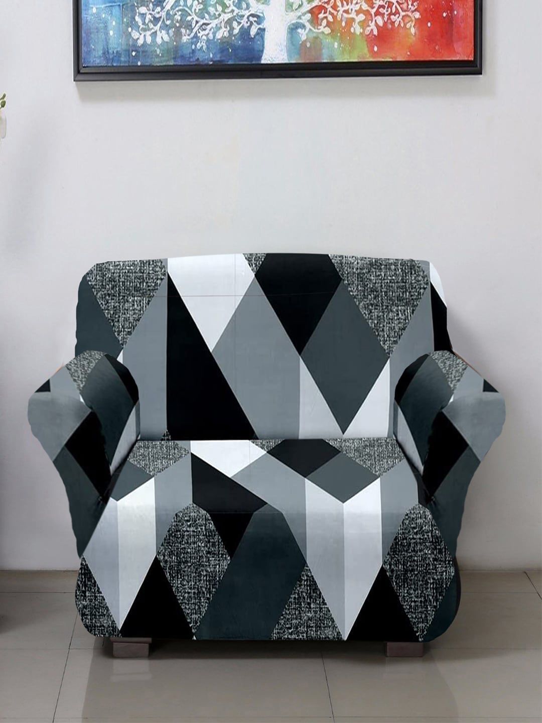 Kuber Industries Grey & White Checked Single Seater Sofa Cover Price in India