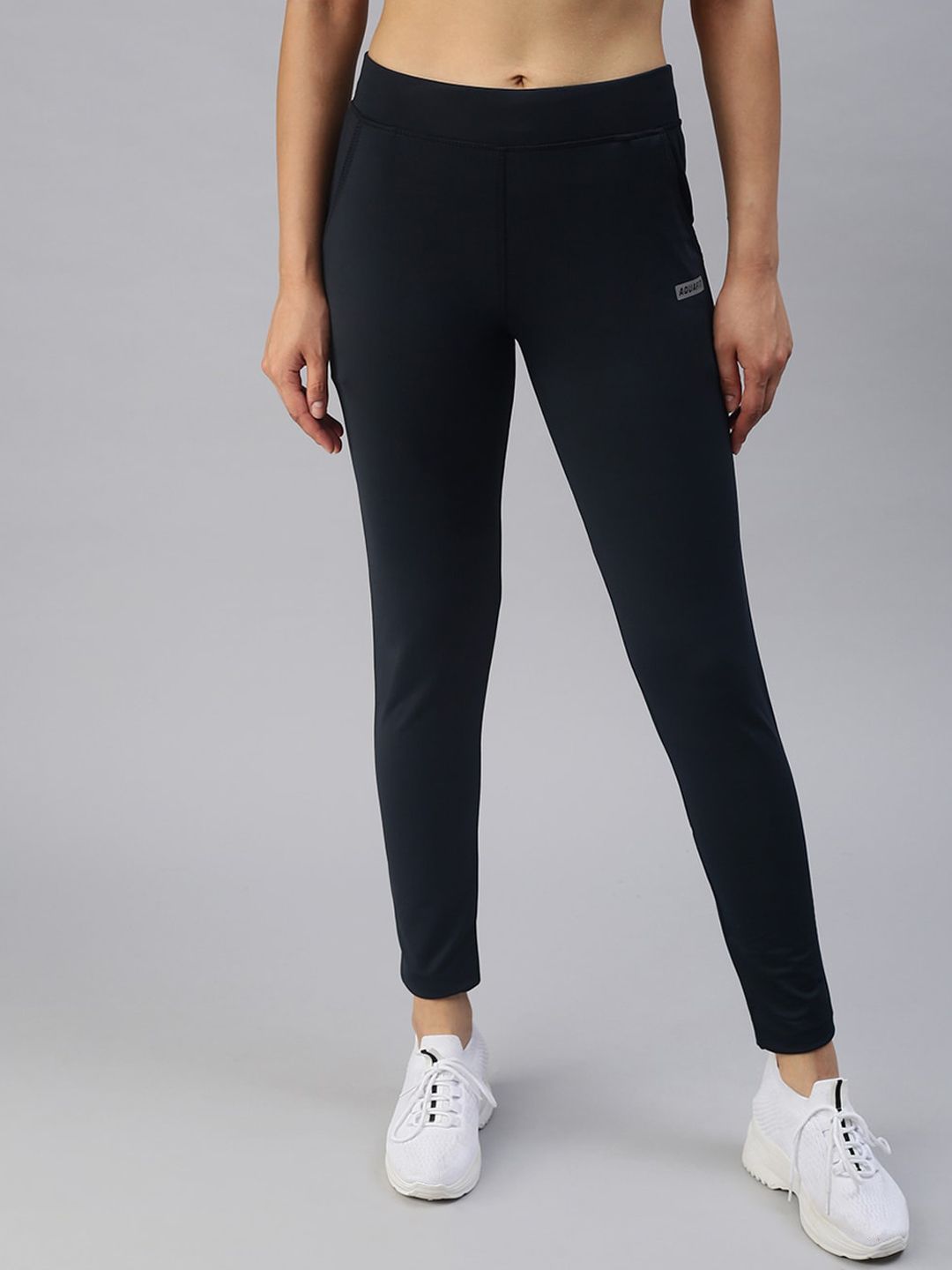 SHOWOFF Women Navy Blue Solid Slim Fit Dry Fit Track Pants Price in India