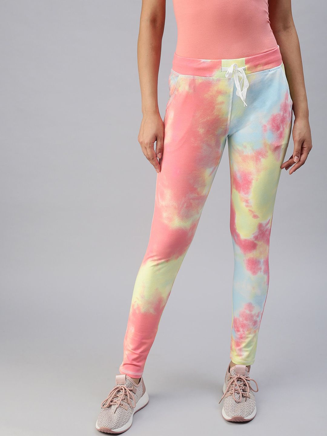 SHOWOFF Women Multicoloured Tie & Dye Slim Fit Track Pants Price in India