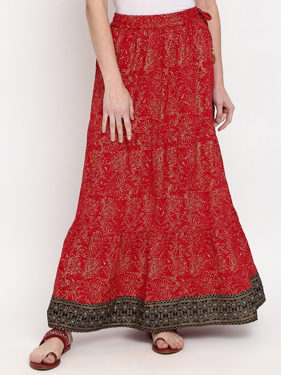 V-Mart Women Red Floral Printed Straight Maxi Skirts