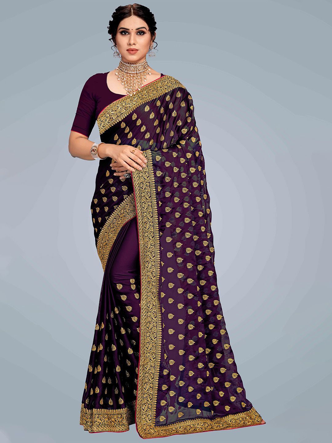 MS RETAIL Lavender Woven Design Silk Blend Saree Price in India