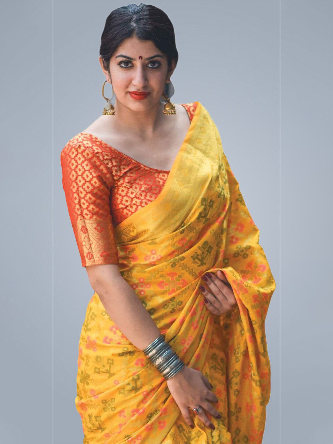 MS RETAIL Yellow & Red Ethnic Motifs Zari Silk Blend Patola Saree Price in India
