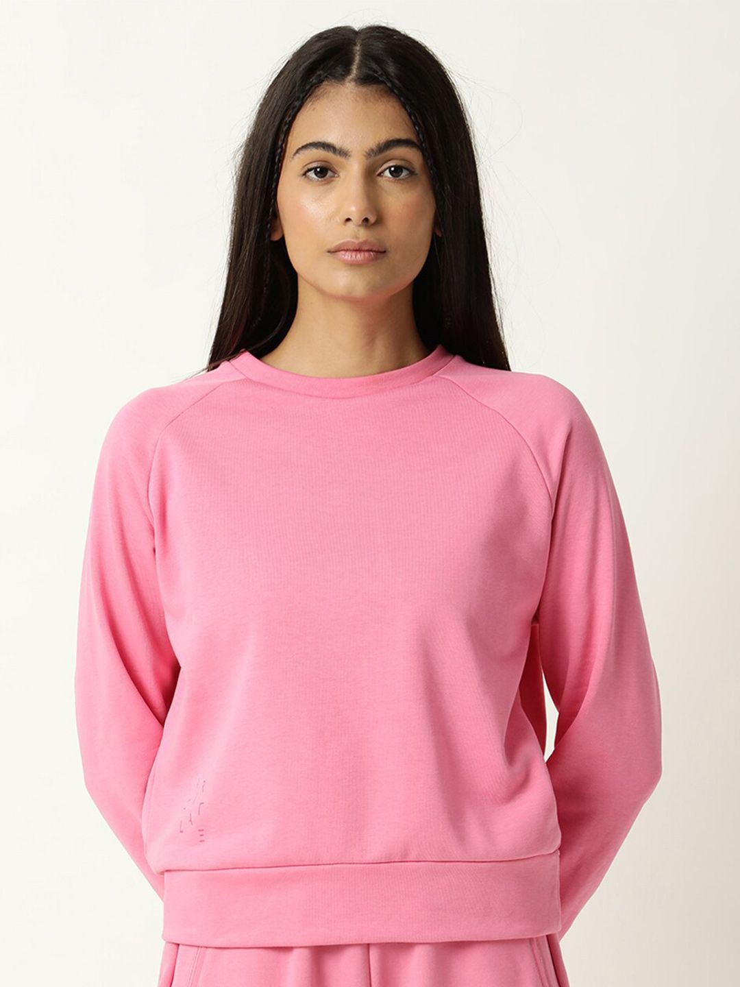 ARTICALE Women Pink Solid Round Neck Sweatshirt Price in India