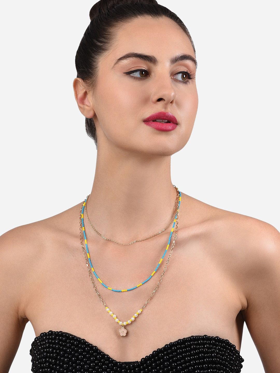 Zaveri Pearls Women Turquoise Blue Necklace and Chains Price in India