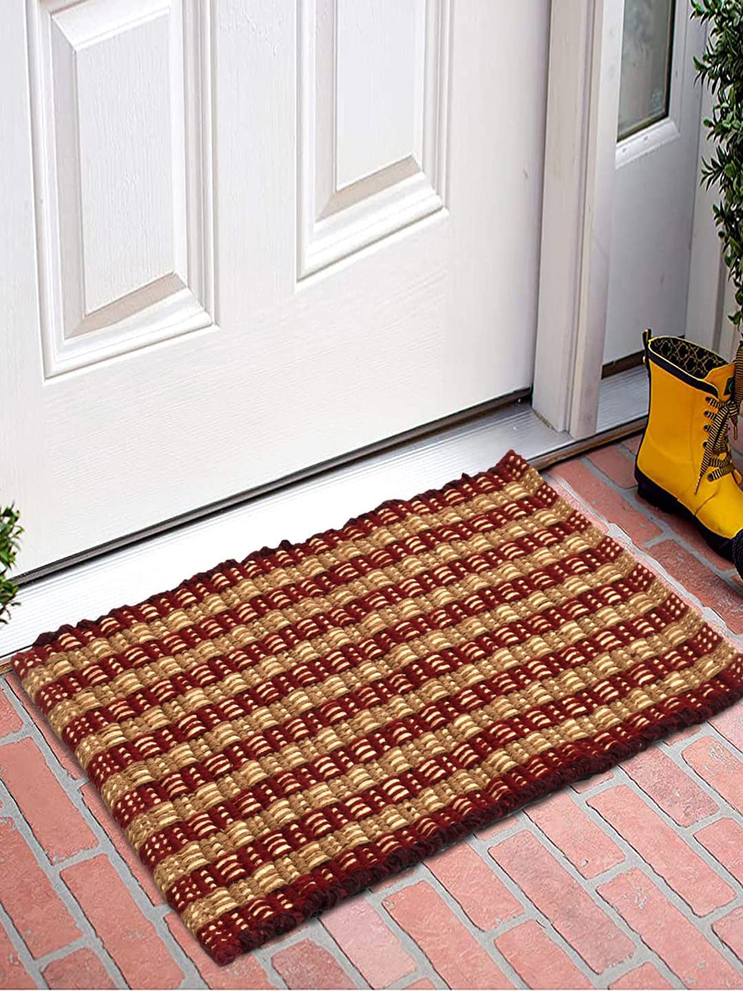 Kuber Industries Maroon Striped Anti-Skid Cotton Doormat Price in India