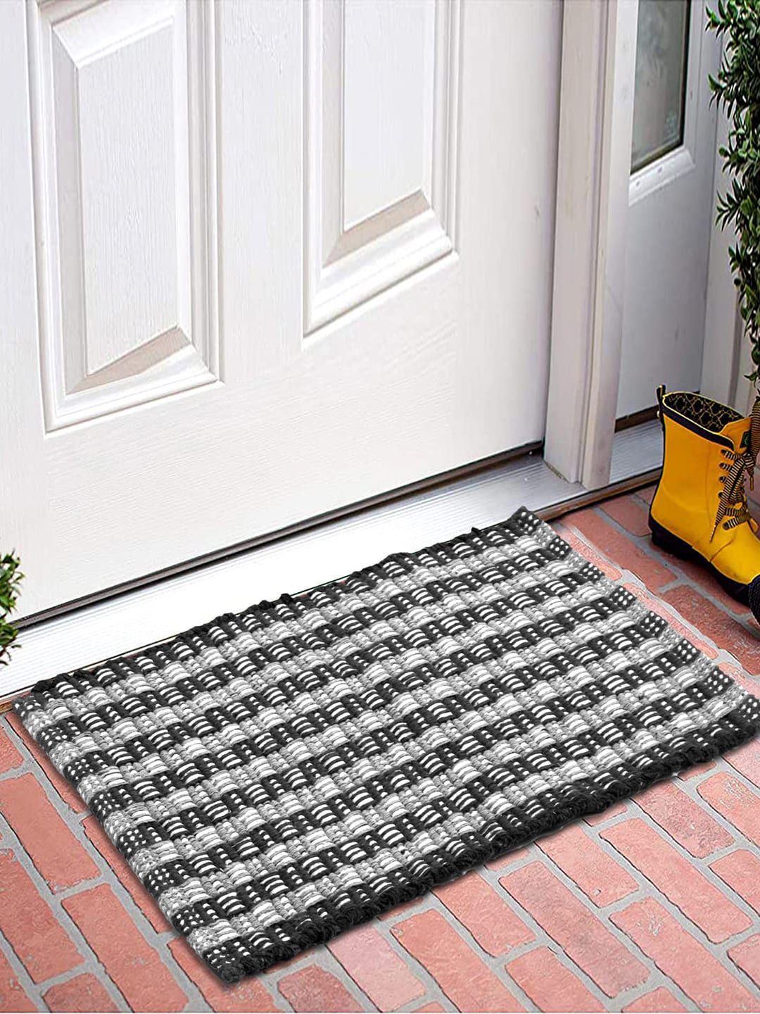 Kuber Industries Set Of 2 Black Striped   Cotton Doormats Price in India