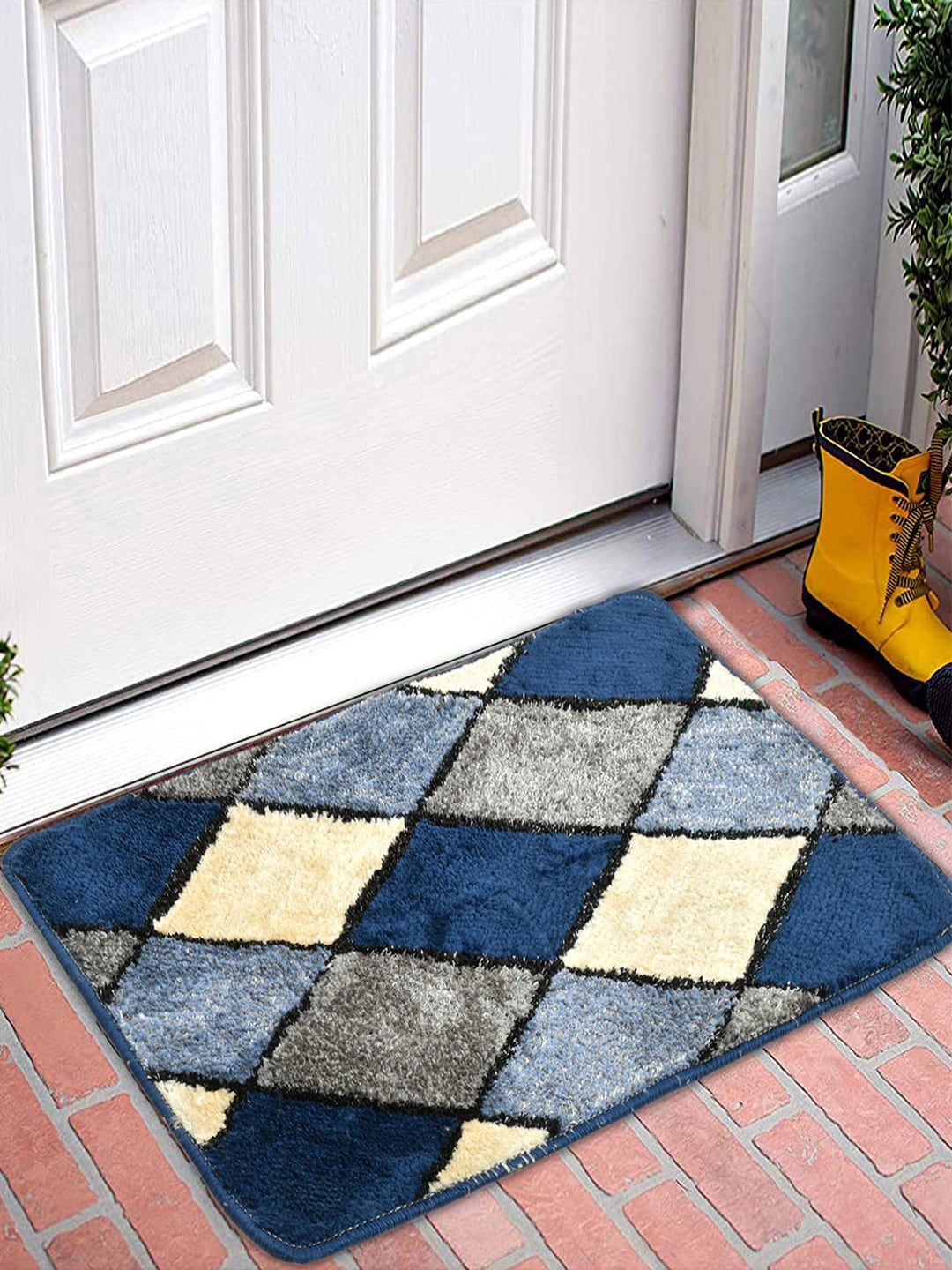 Kuber Industries Set Of 2 Blue & Cream-Colored Printed Anti-Skid Doormat Price in India