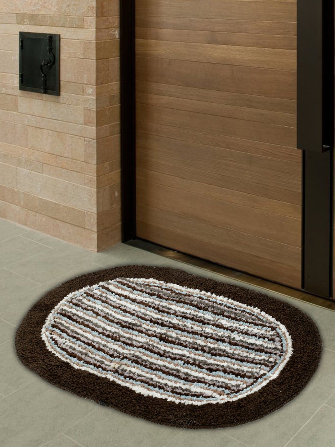 Kuber Industries Set Of 3 Brown Striped Anti-Skid Doormats Price in India
