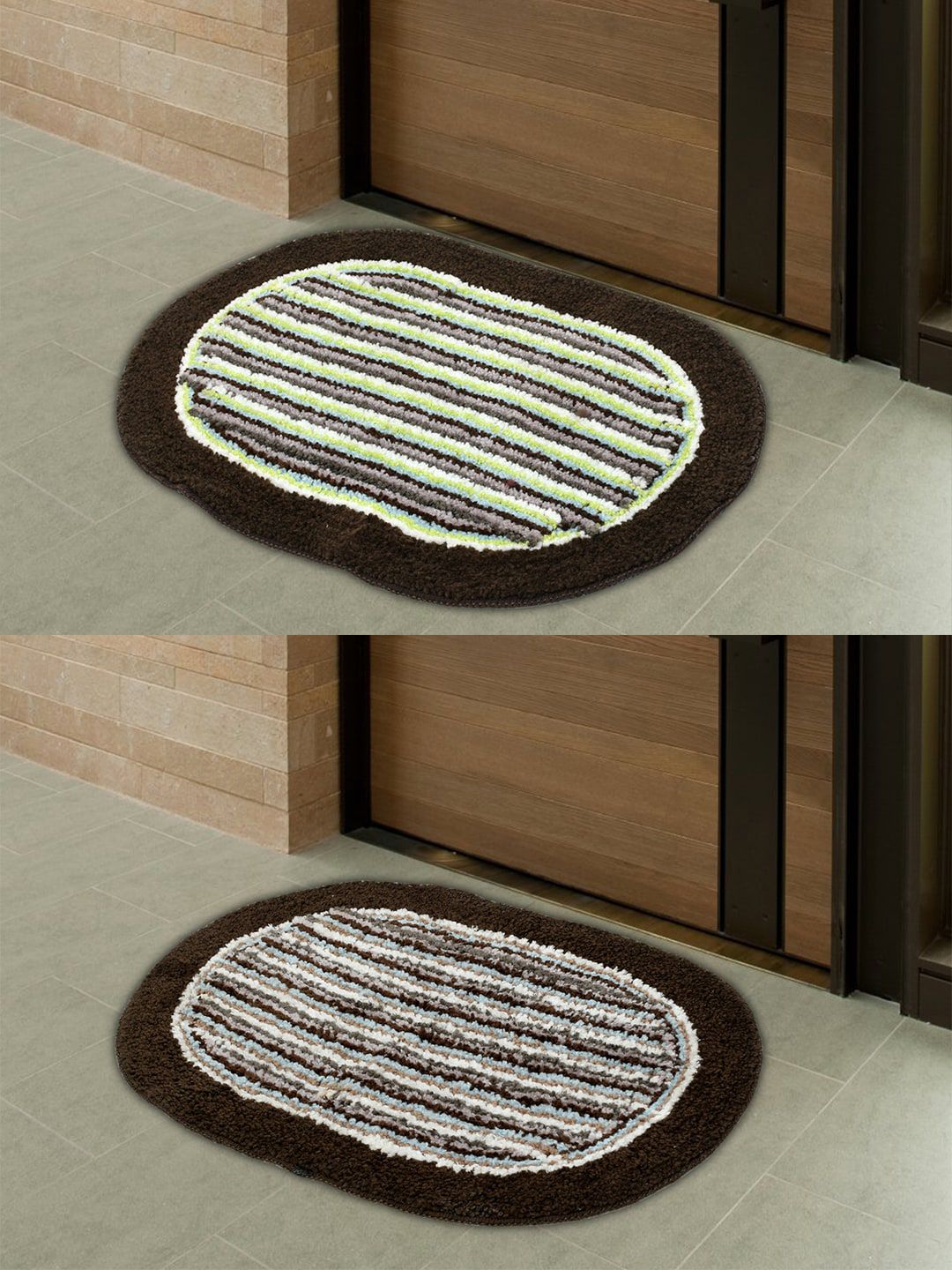 Kuber Industries Pack of 2 Brown & Green Striped Cotton Doormats Price in India