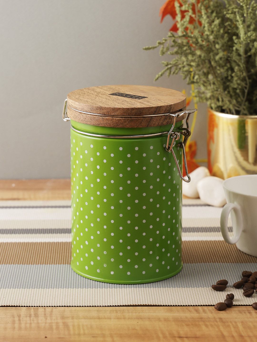 HAZEL Green & White Printed Storage Canister Price in India