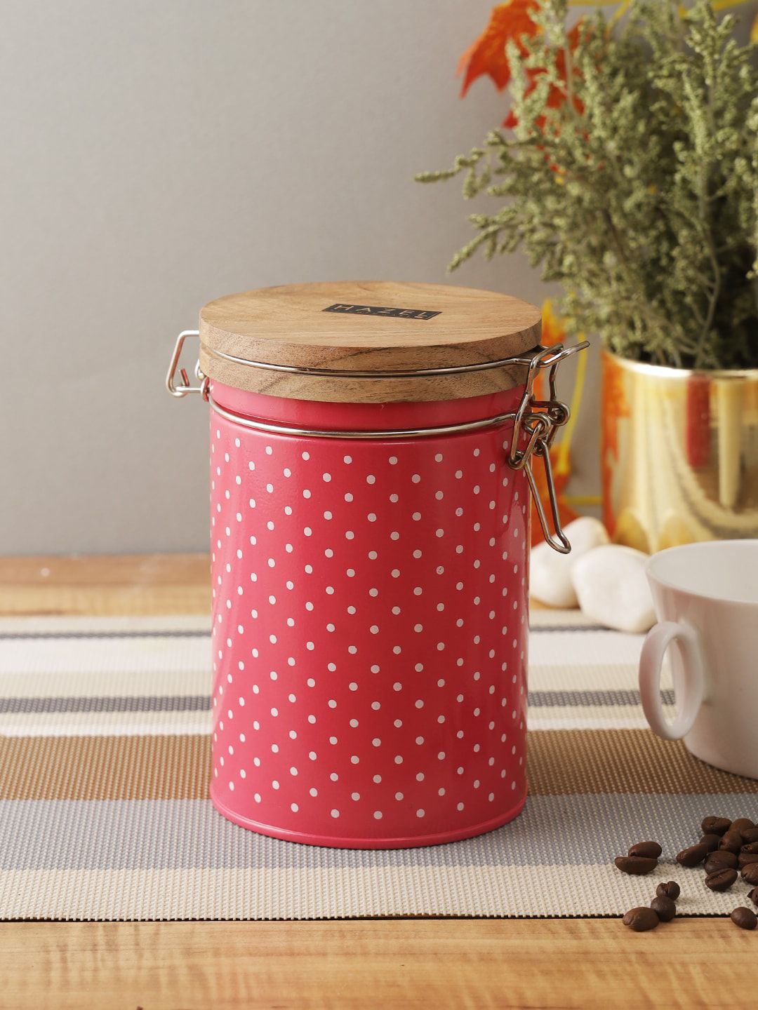 HAZEL Pink & White Printed Storage Canister Price in India
