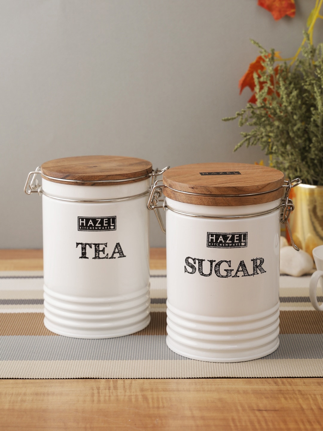 HAZEL Set Of 2 White Tea & Sugar Printed Kitchen Storage Box Price in India