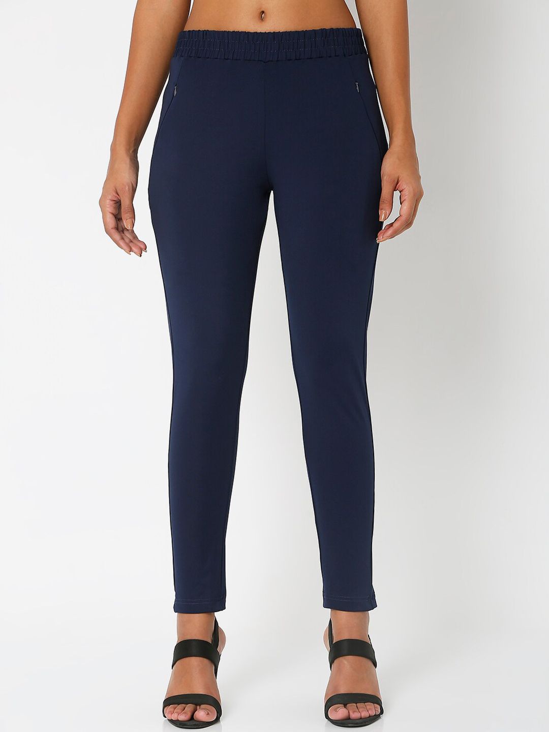 Smarty Pants Women Blue Skinny Fit High-Rise Trousers Price in India