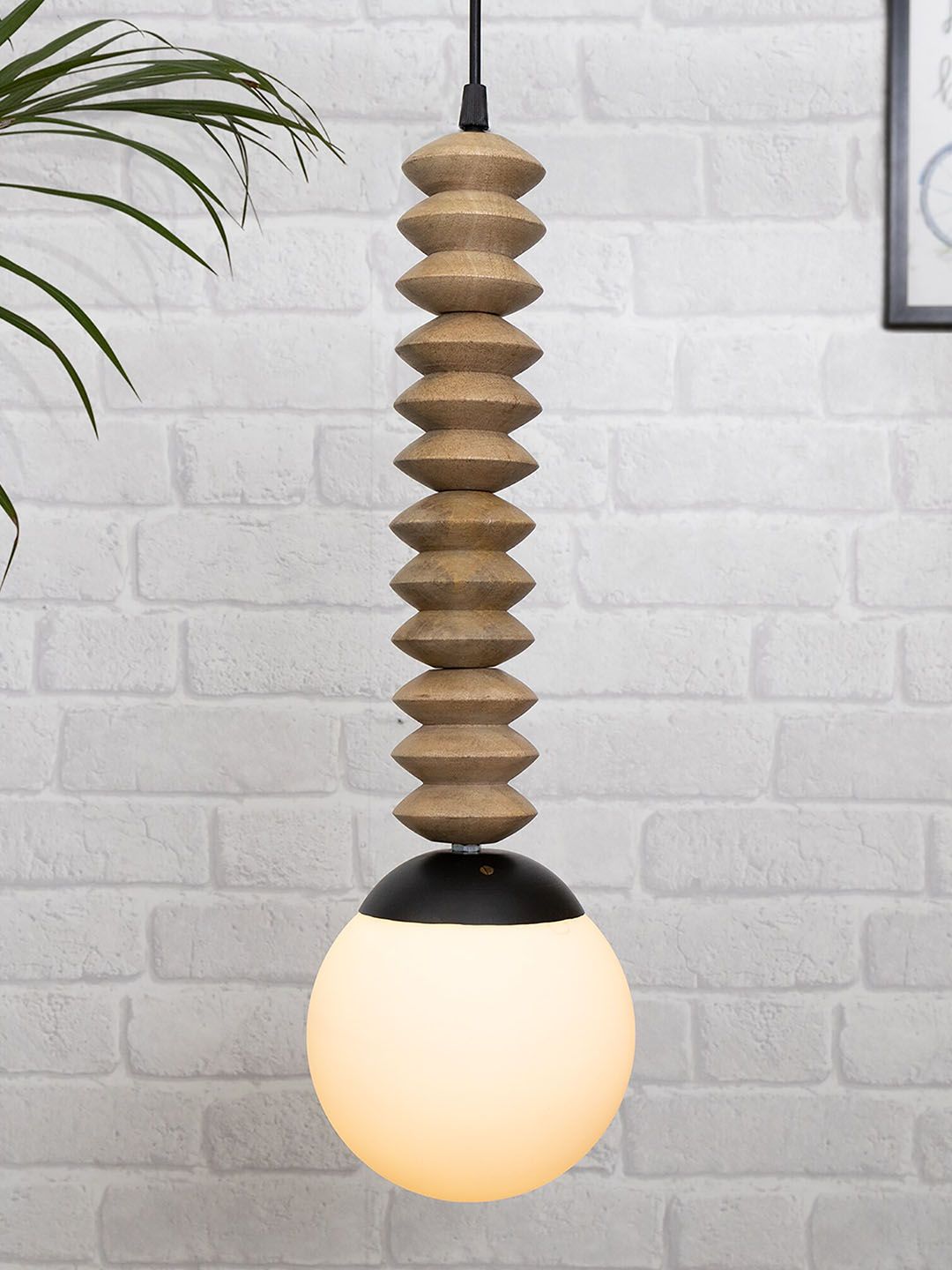 Homesake Beige Solid Wood Spiral Beaded Ceiling Lamp Price in India