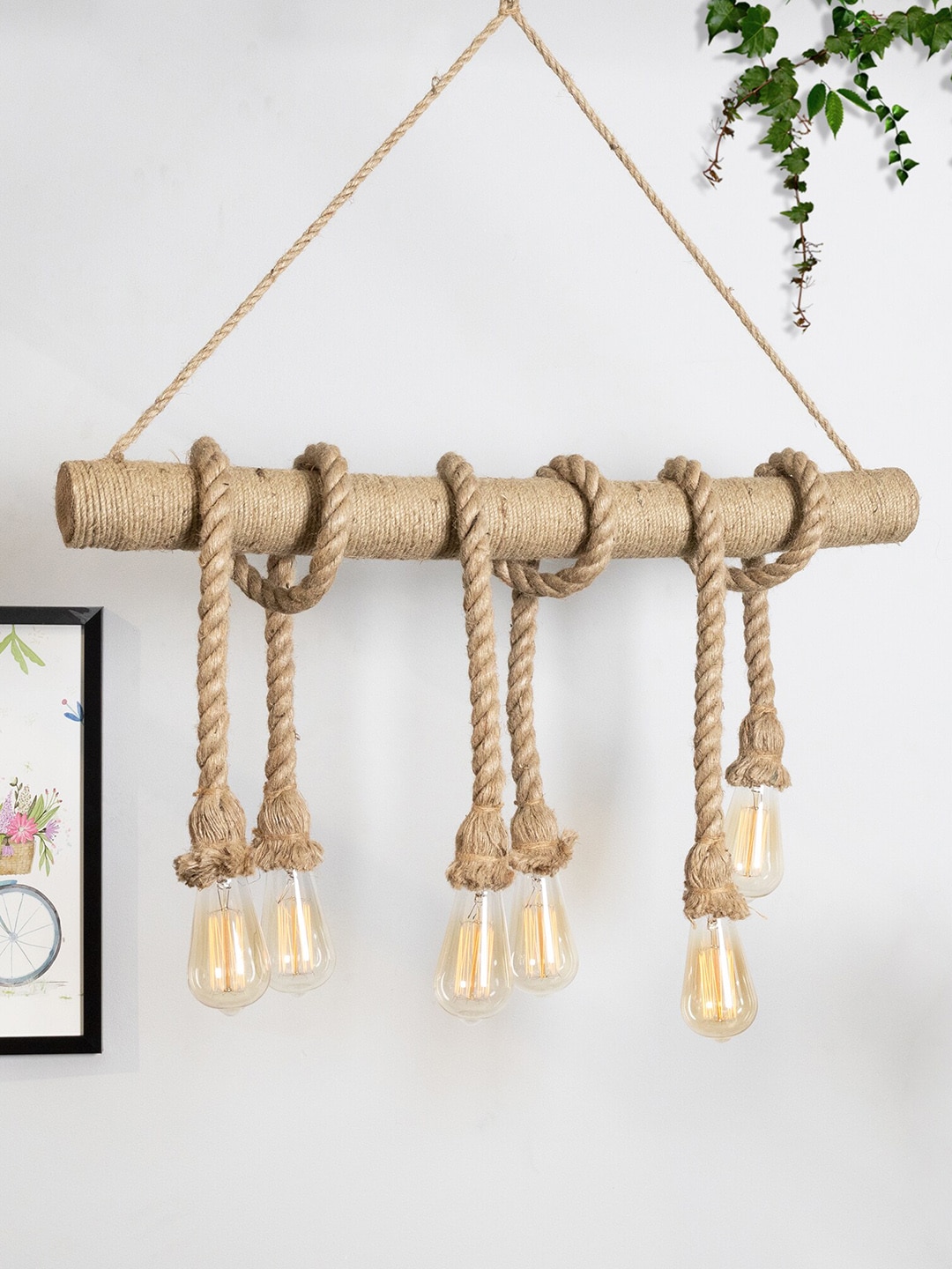 Homesake Brown Handmade Hemp Rope Pendant Hanging Ceiling Lamp Price in India