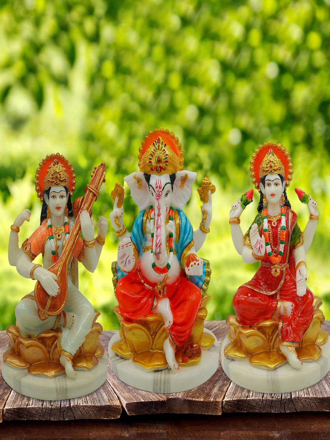 Gallery99 Hand painted Laxmi, Ganesh & Sarasvati Idol For Pooja Room Decoration Price in India