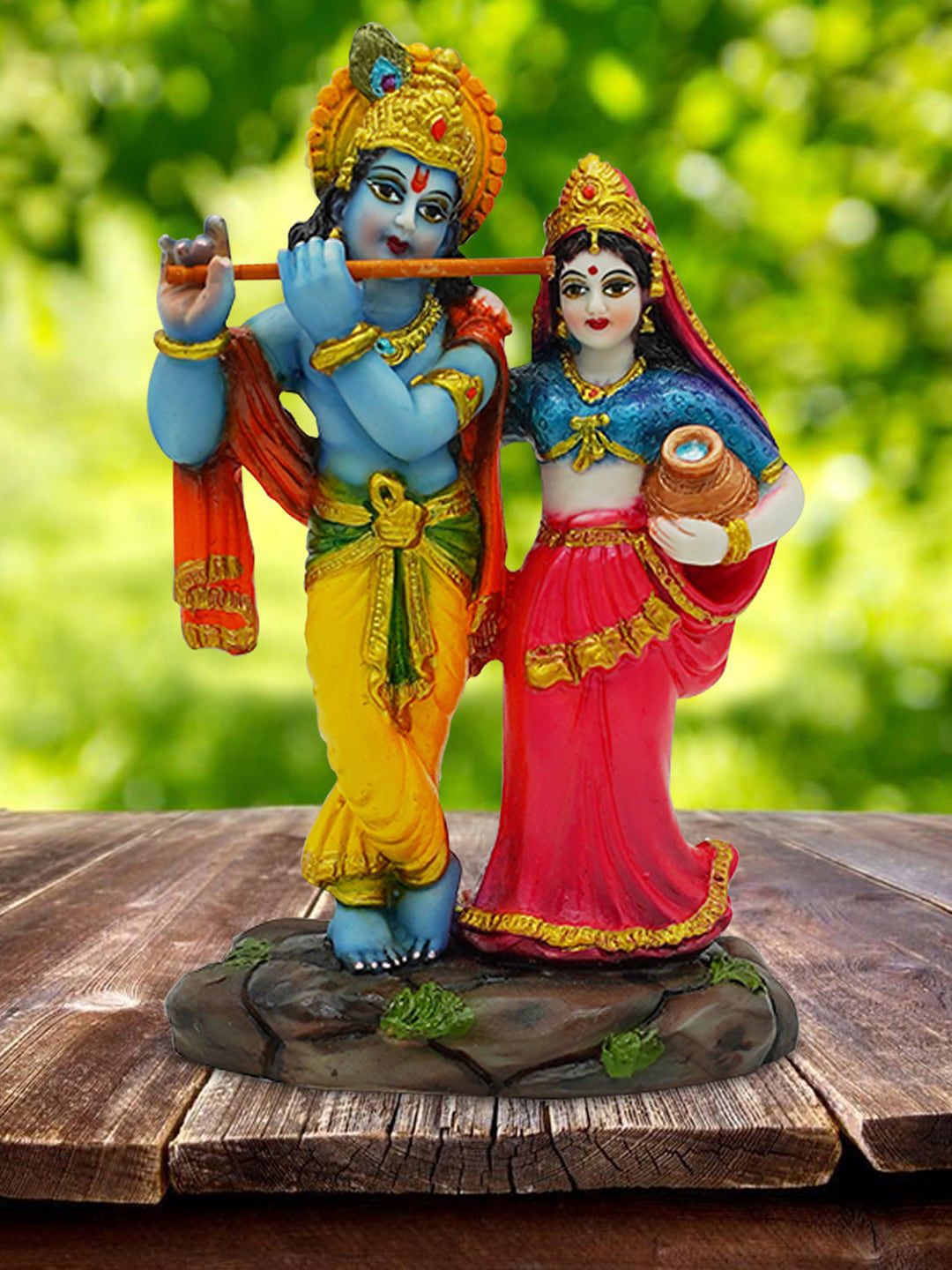 Gallery99 Blue & Red Radha Krishna with Flute Marble Showpieces Price in India