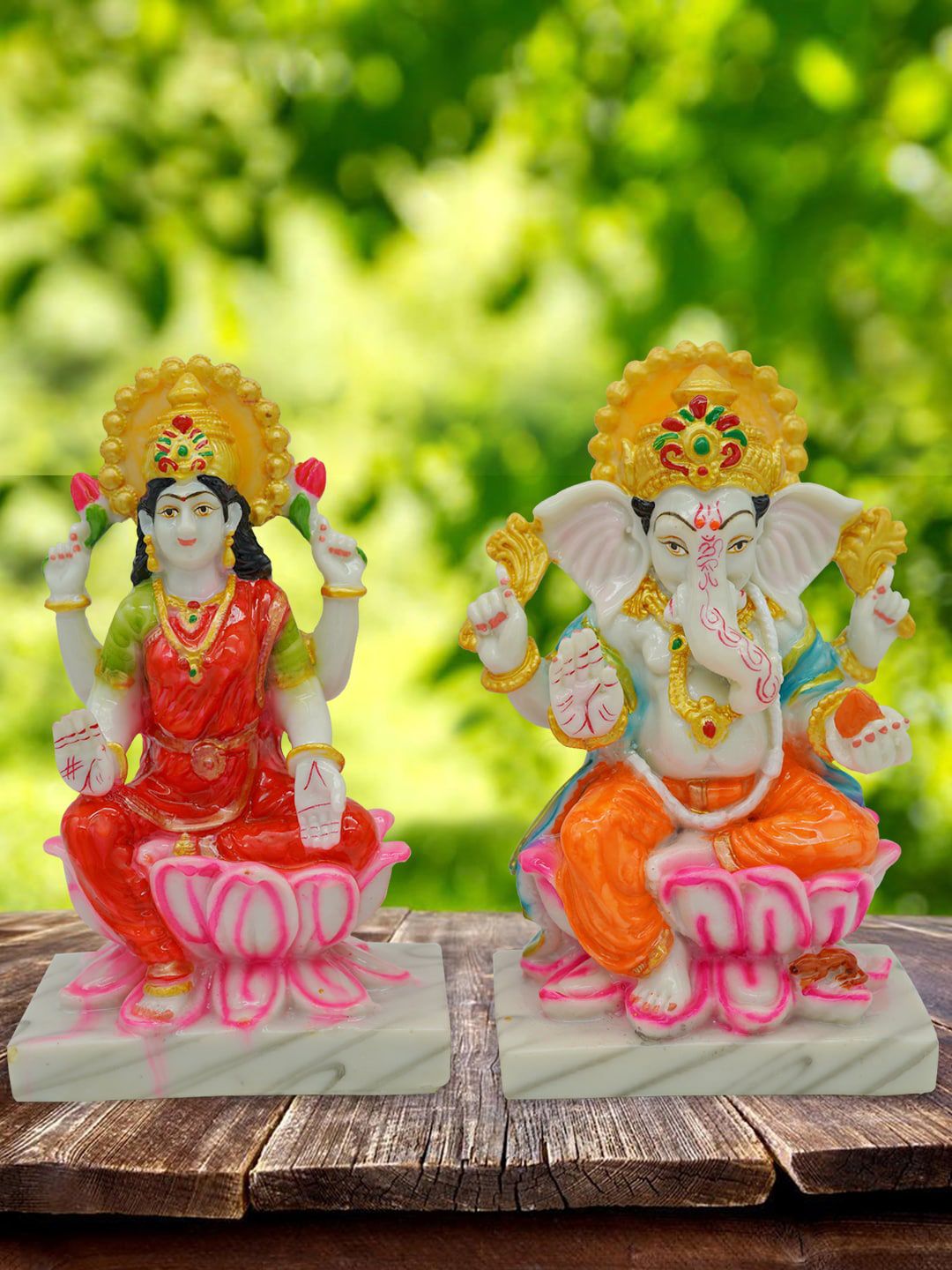 Gallery99 Red & Yellow  Laxmi Ganesh Marble Showpieces Price in India