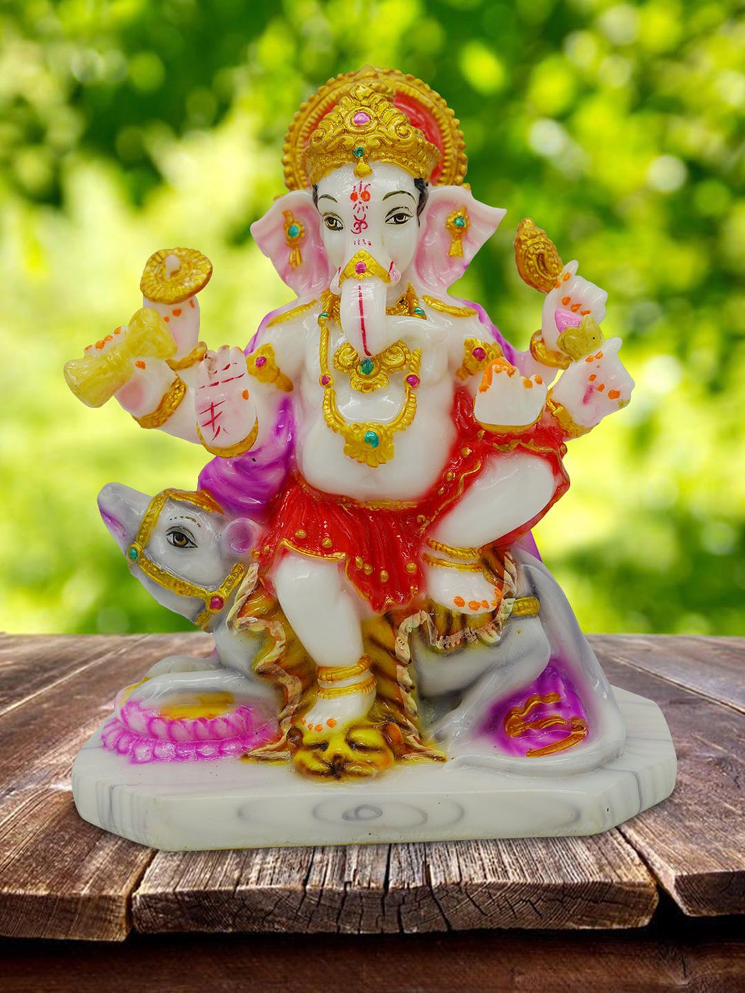 Gallery99 Red & Yellow Hand painted Lord Ganapati with Mooshak Idol Showpieces Price in India