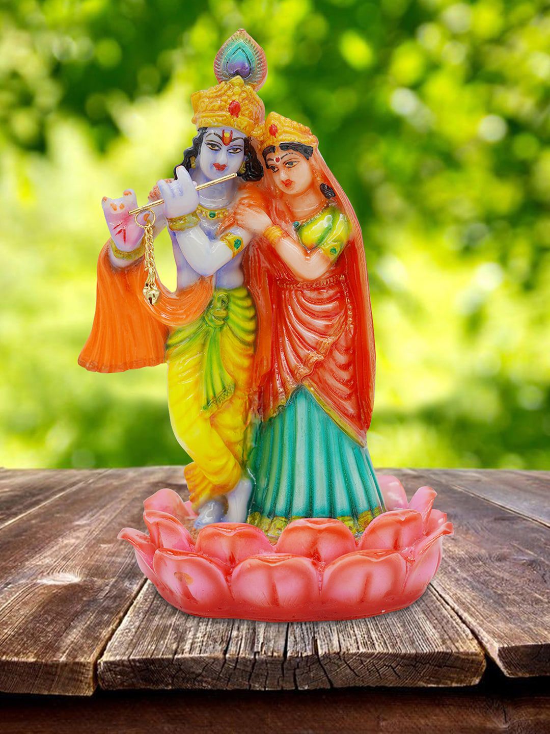 Gallery99 Blue & Pink Handpainted Radha Krishna With Flute Showpiece Price in India