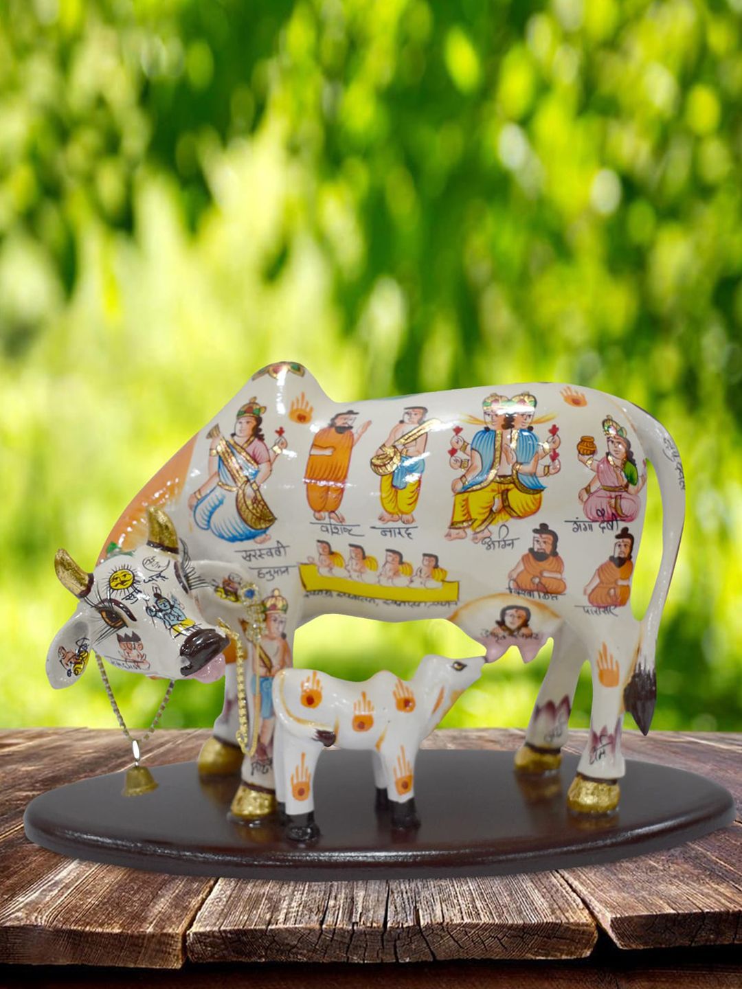 Gallery99 Hand painted Multi Nandi with Puppies For Pooja Room (11.5x5x7.5) Price in India