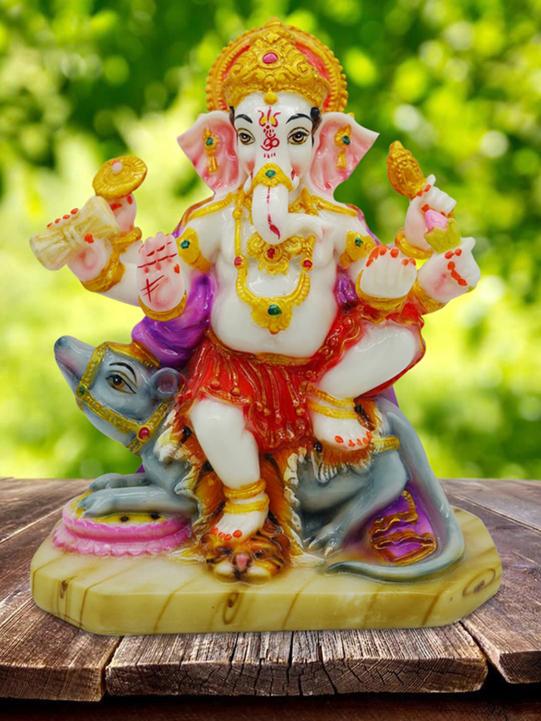 Gallery99 White & Gold-Toned Lord Ganapati with Mooshak Idol Showpieces Price in India