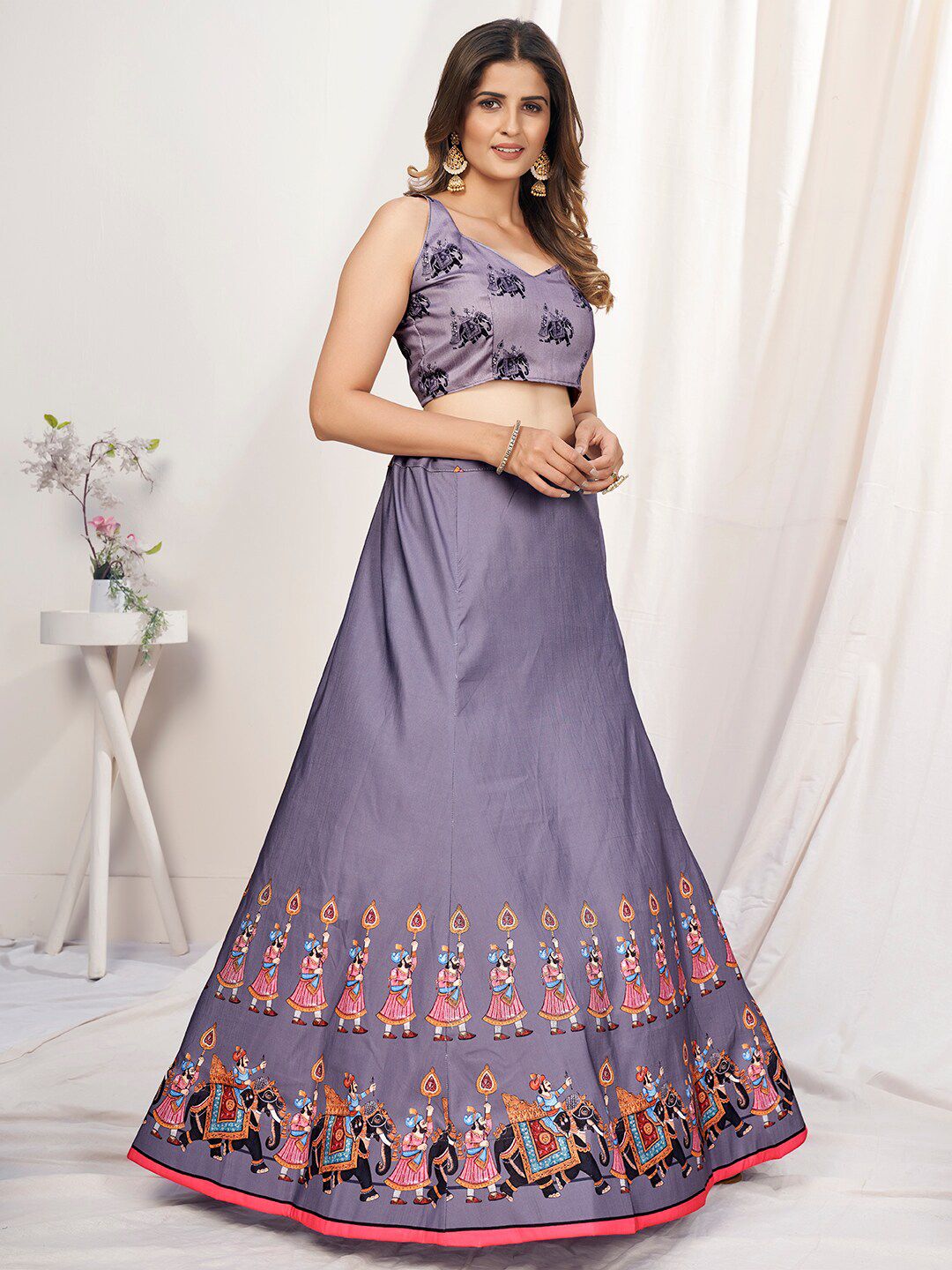 WHITE FIRE Women Lavender Lehenga Choli Price in India