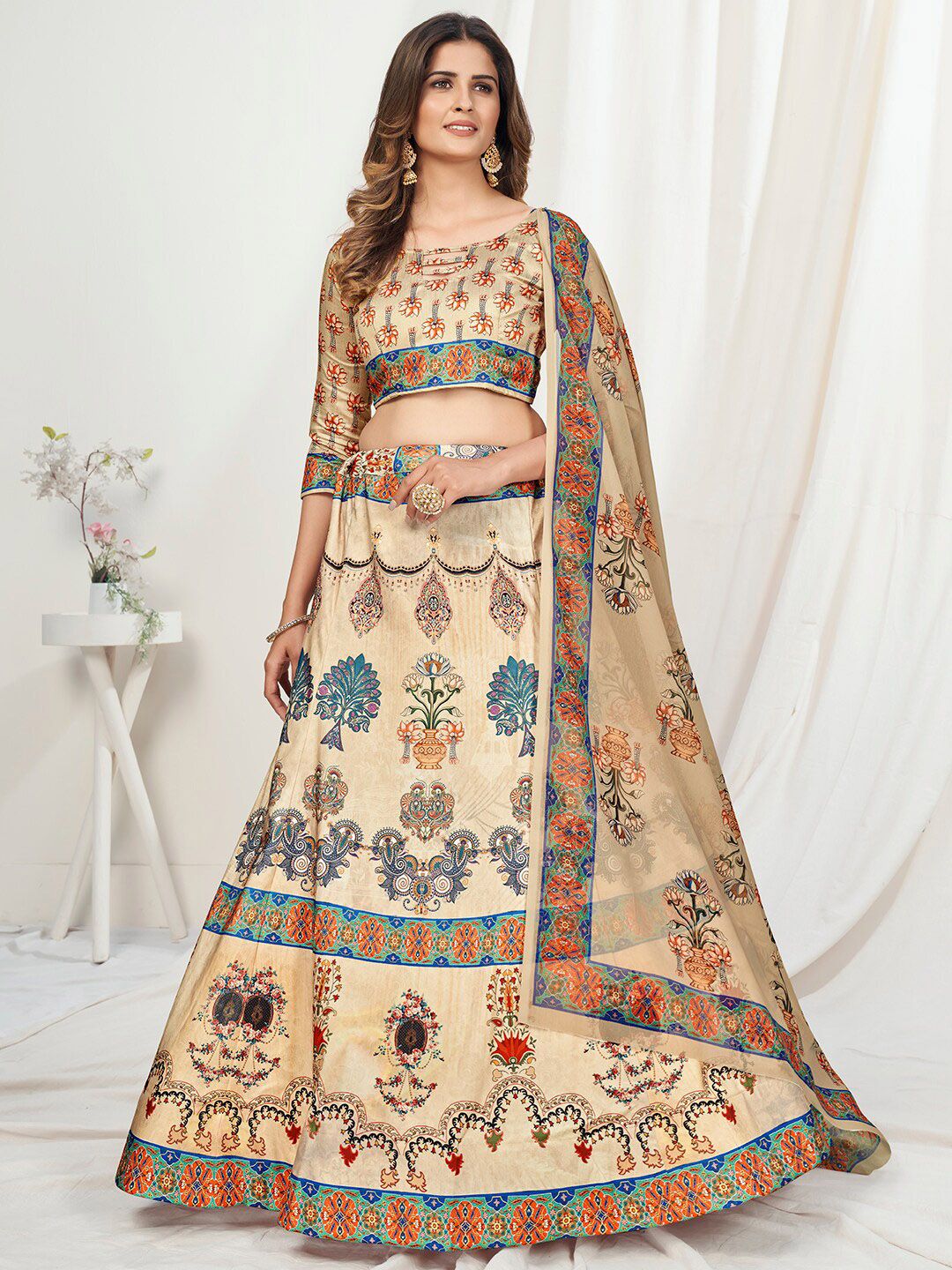 WHITE FIRE Women Cream Lehenga Choli Price in India