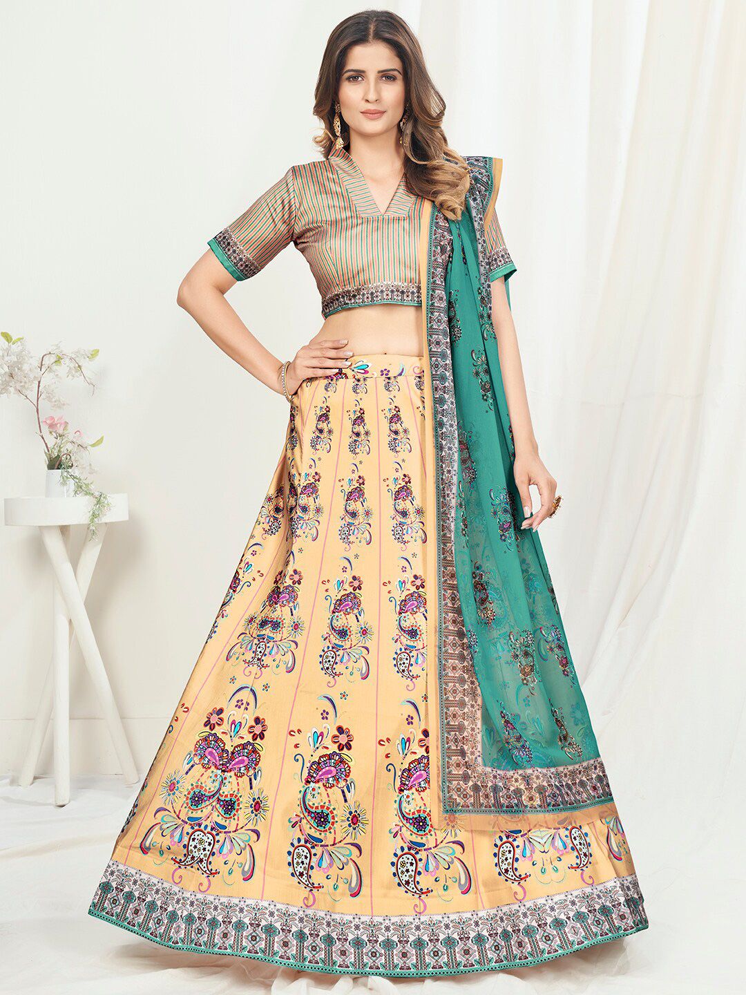 WHITE FIRE Women Cream Lehenga Choli Price in India