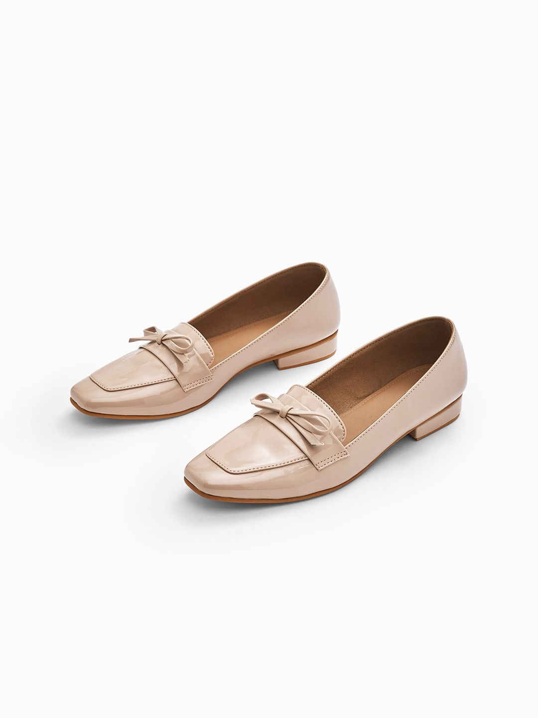 The Label Life Women Beige Leather Patent Pointed Toe Loafers Price in India