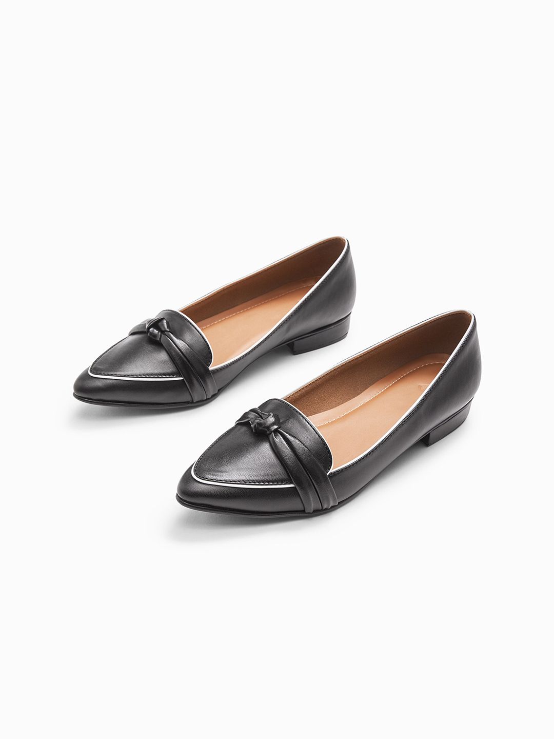 The Label Life Women Black Leather Monochrome Knotted Loafers Price in India