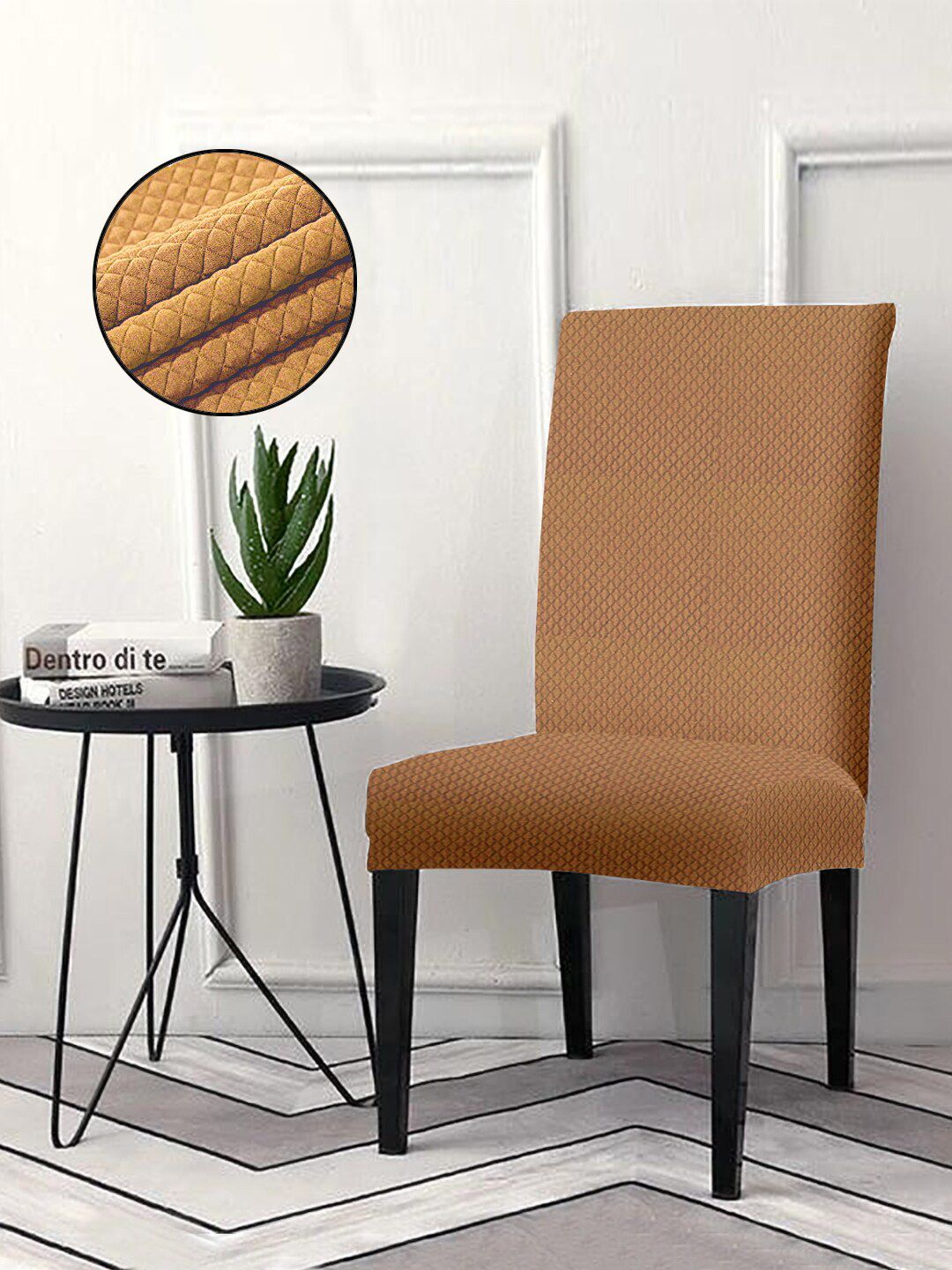Cortina Beige Self Design Single Chair Cover Price in India