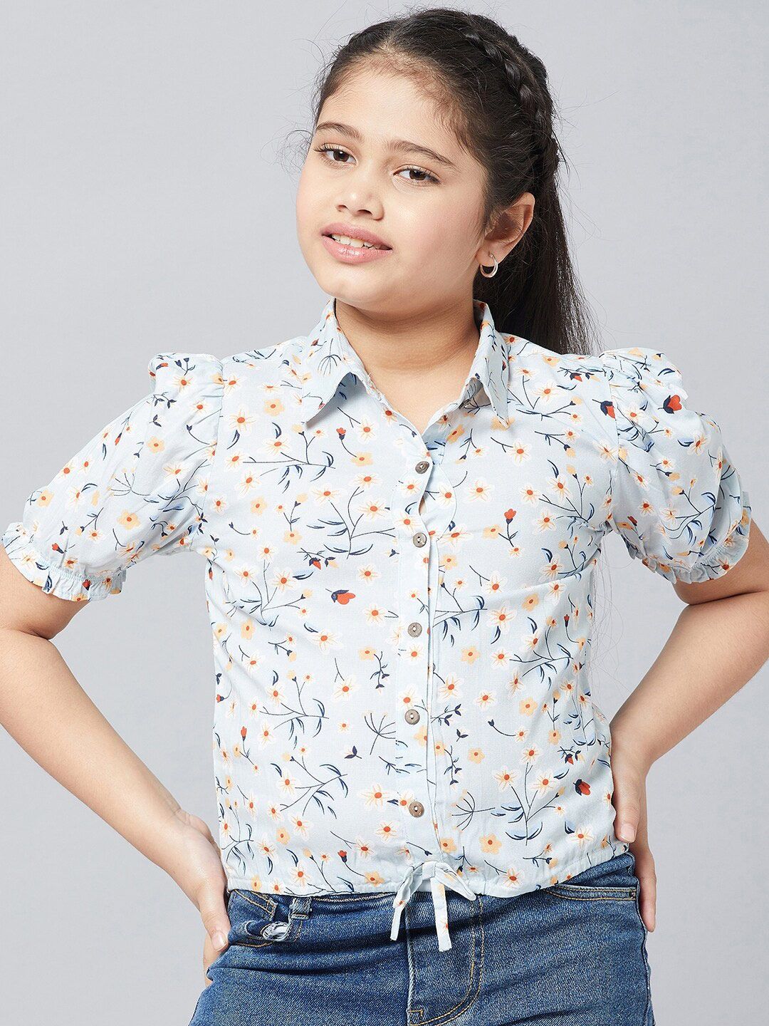 Stylo Bug Blue Floral Print Shirt Style Top