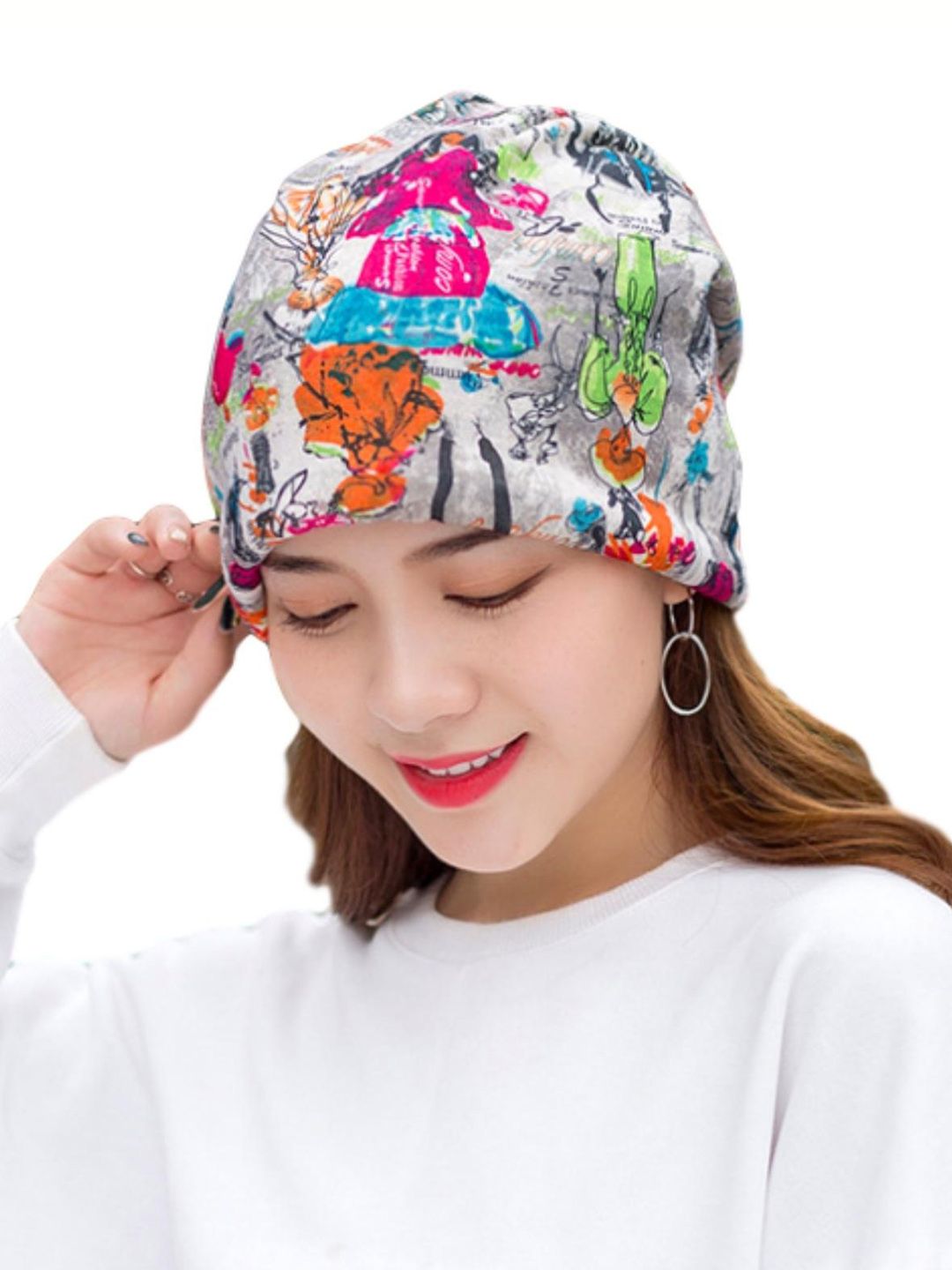 YOUSTYLO Unisex Multicoloured & Green Printed Beanie Price in India