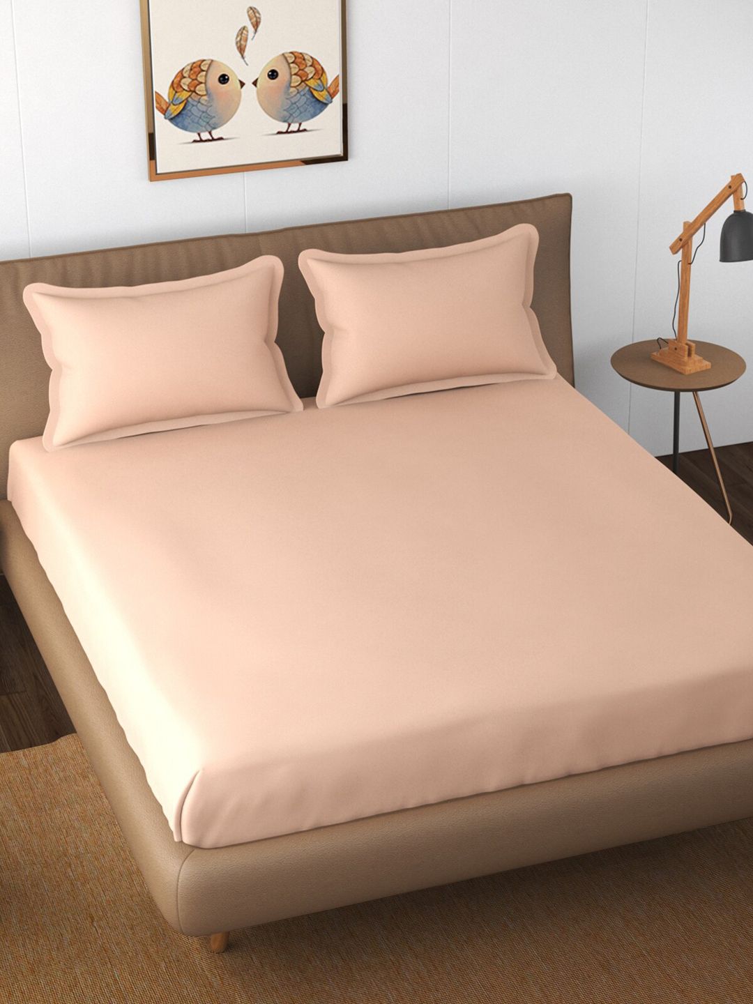 Florida Peach-Coloured 300 TC King Bedsheet with 2 Pillow Covers Price in India