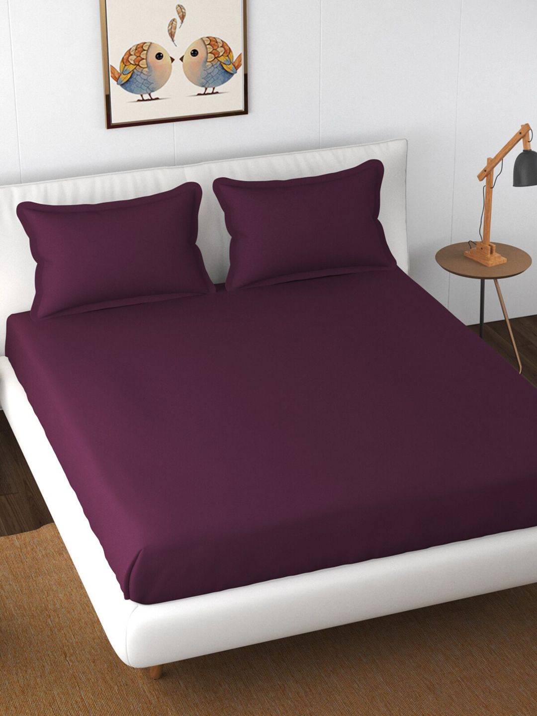 Florida Purple 300 TC King Bedsheet with 2 Pillow Covers Price in India