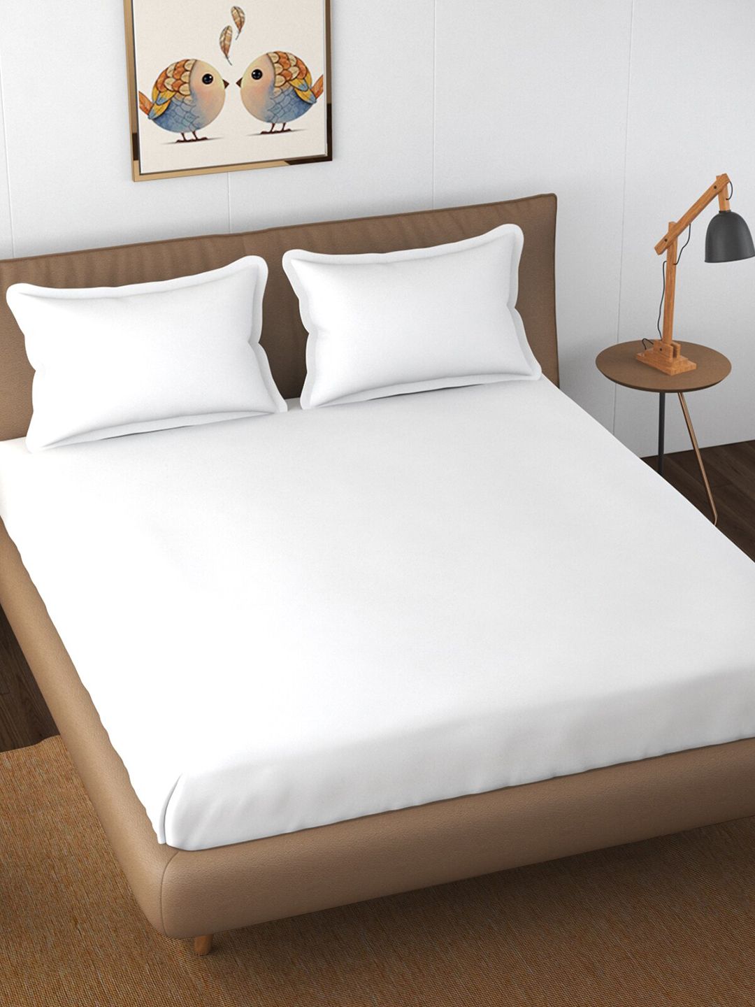 Florida White 300 TC King Bedsheet with 2 Pillow Covers Price in India