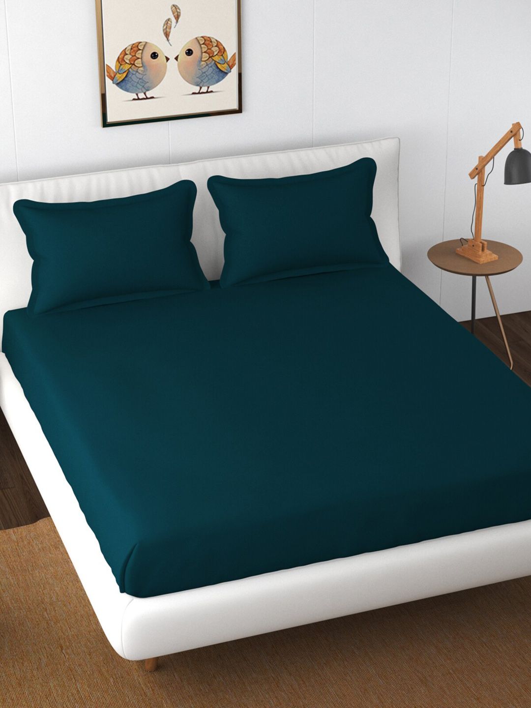 Florida Teal 300 TC King Bedsheet with 2 Pillow Covers Price in India