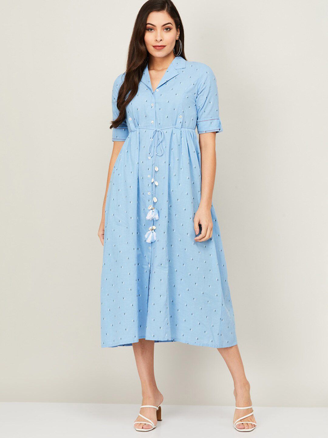 Colour Me by Melange Blue Pure Cotton Shirt Midi Dress Price in India