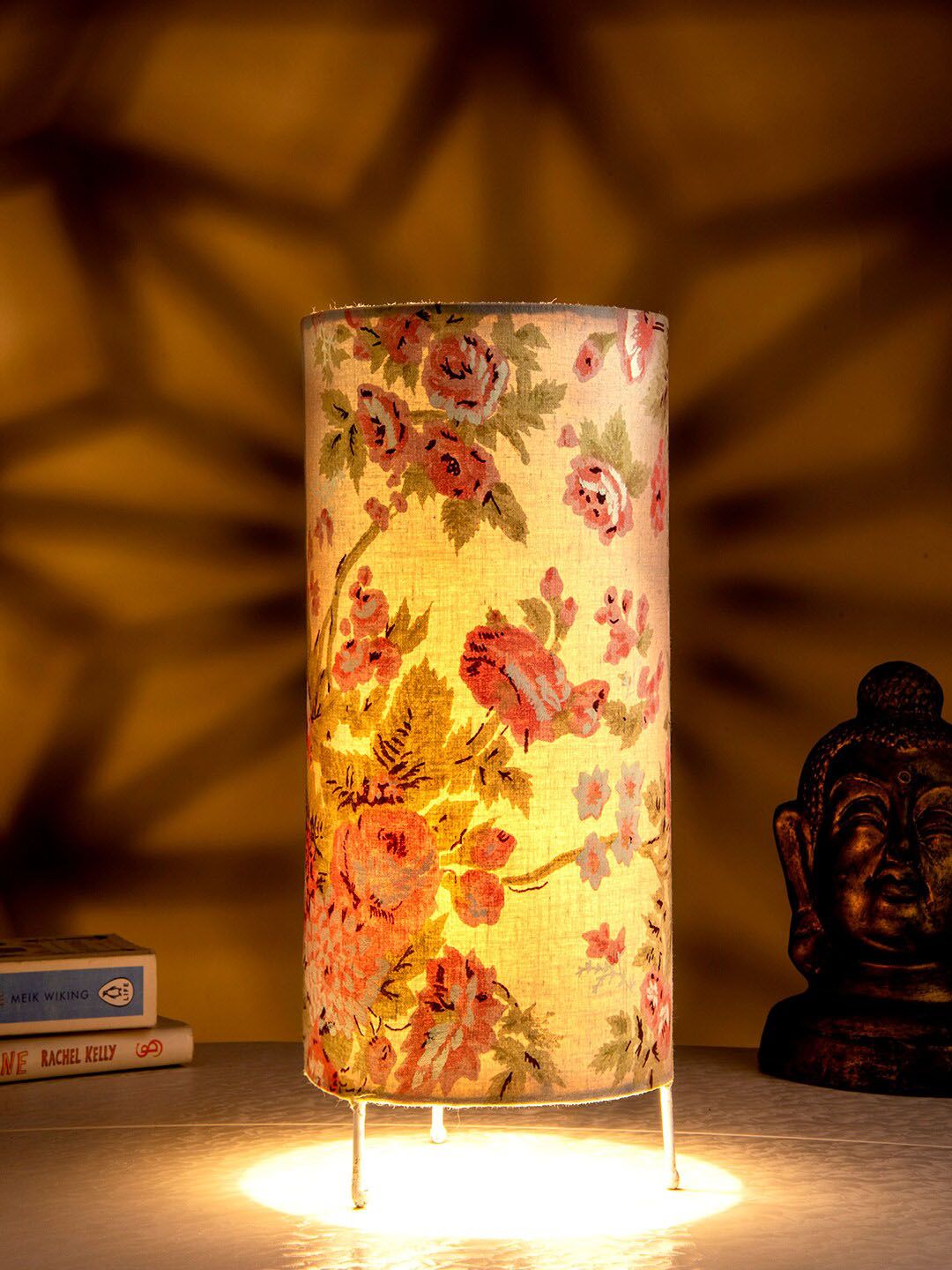green girgit Grey & Pink Rose Printed Contemporary Table Lamp Price in India
