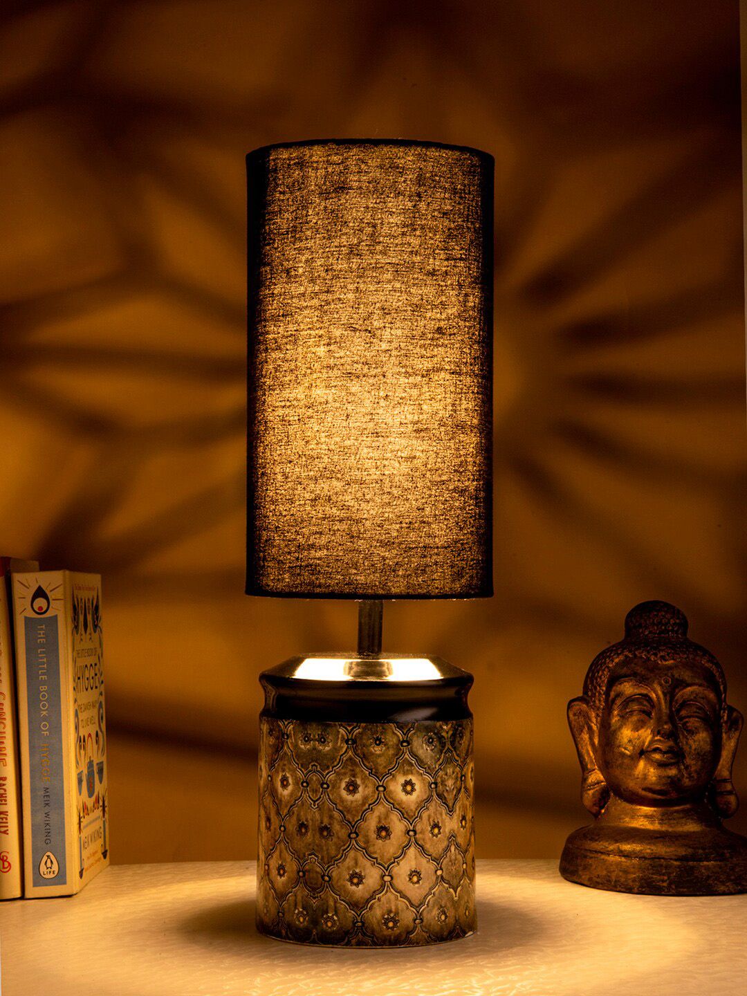 green girgit Black & Brown Tile Print Lamp with Shade Price in India