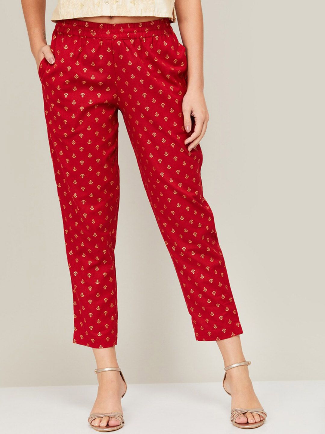 Melange by Lifestyle Women Red Ethnic Motifs Printed Trousers Price in India