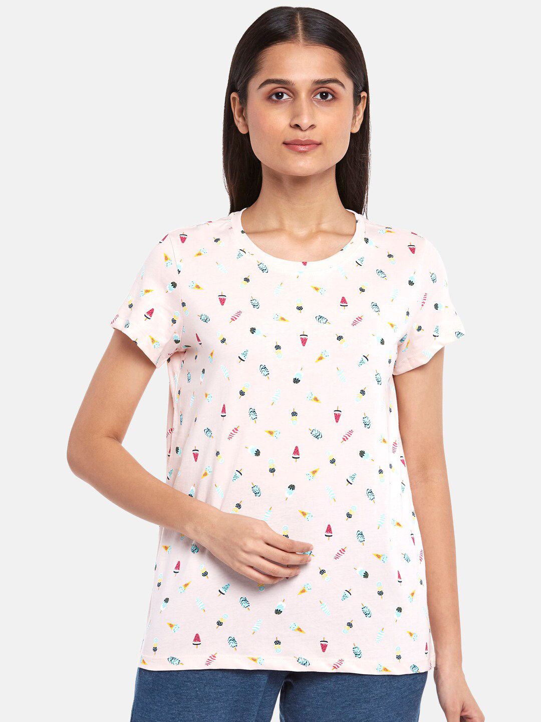 Dreamz by Pantaloons Pink Printed Cotton Lounge T-shirt Price in India