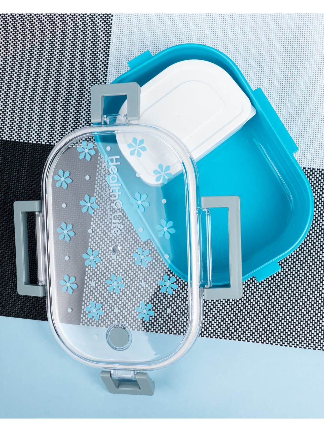 MARKET99 Transparent & Blue Printed Lunch Box Price in India