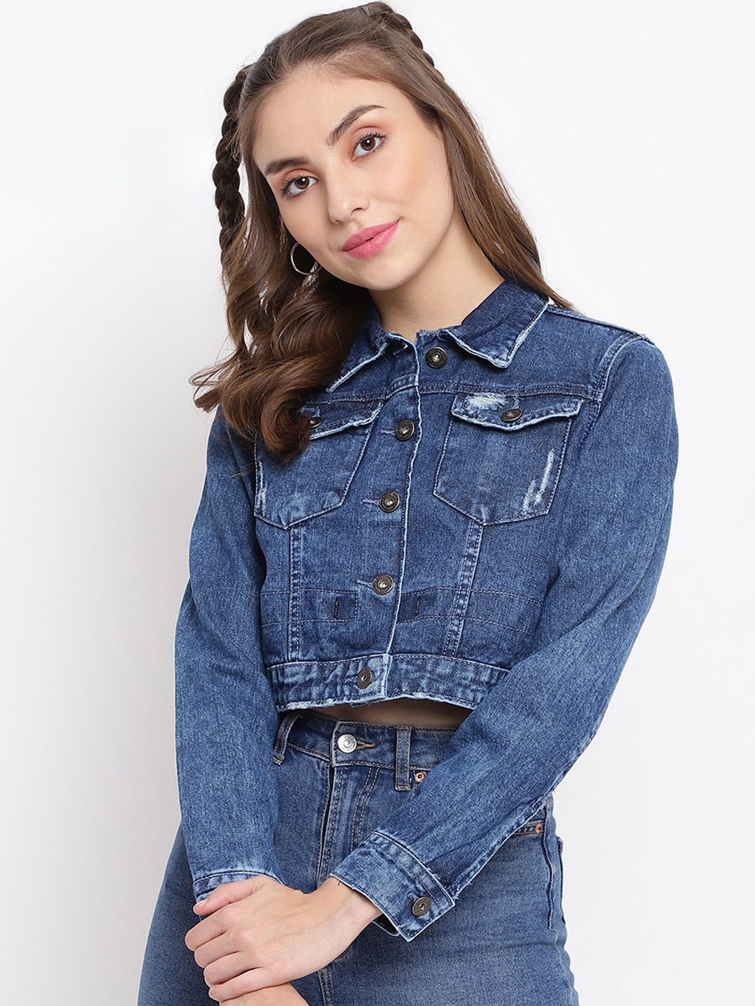 Belliskey Women Blue Crop Denim Jacket Price in India