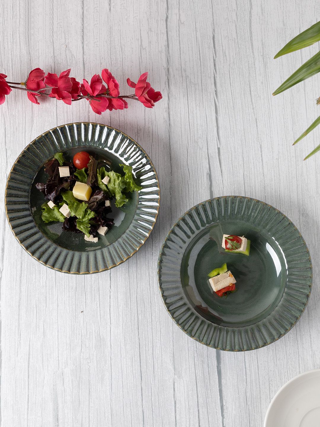 Homesake Set Of 2 Olive Green 
Ceramic Serveware Price in India