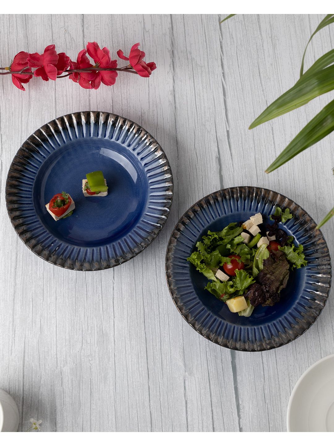 Homesake  Blue textured Set Of 2 Handcrafted Serveware Price in India